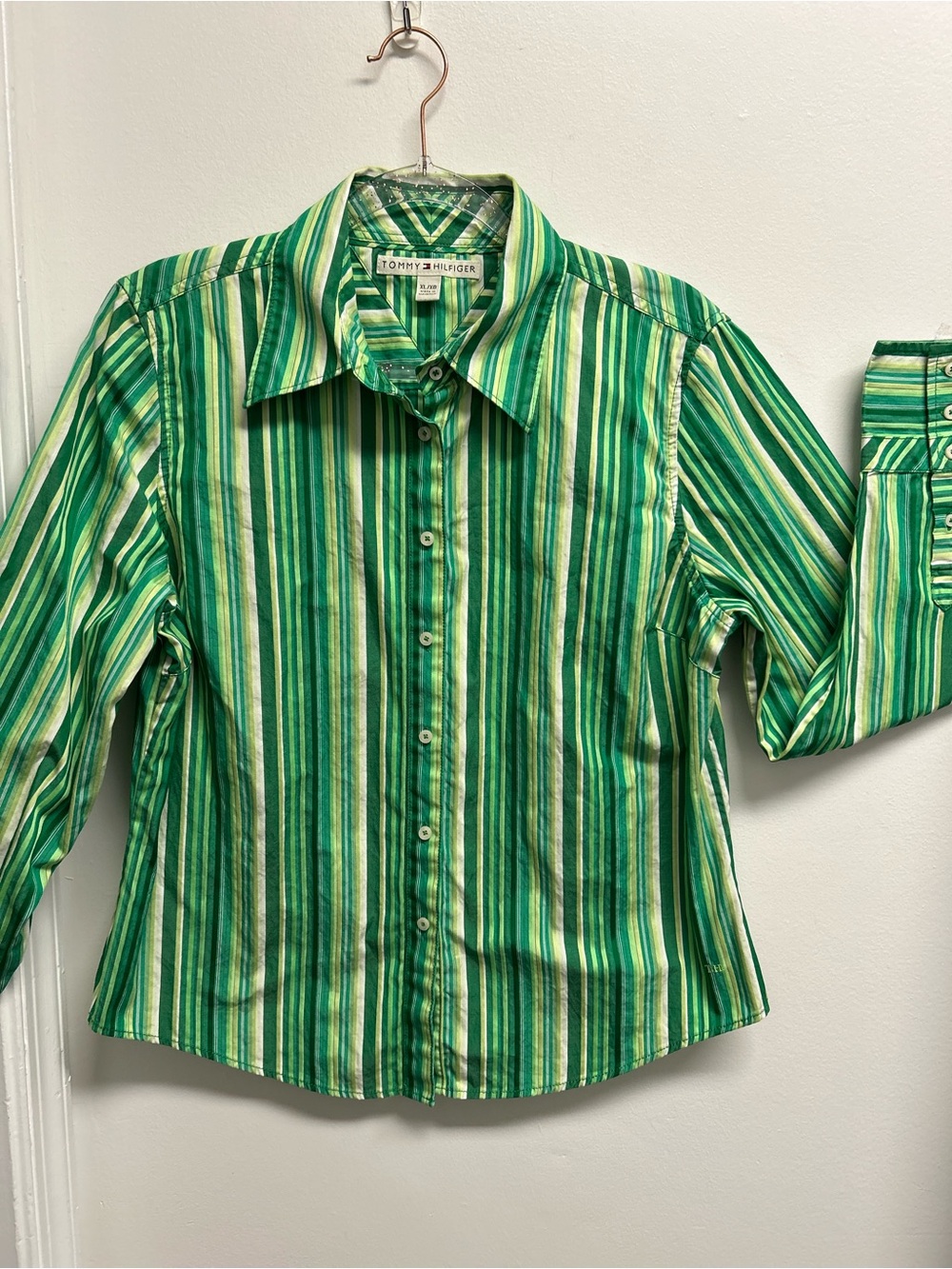 Vintage Tommy Hilfiger Green Multi-Striped Button-Down Shirt